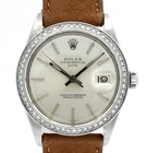 Mens Vintage Rolex Oyster Perpetual Date Steel Silver Dial 34mm Diamond Watch