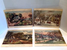 Vintage Currier & Ives American Homestead 4 Seasons Lithograph Prints Lot of 4