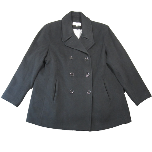 Calvin Klein Wool Cashmere Peacoat Women 1X Black Double Breasted Classic Luxury
