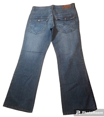 Micros Clothing Y2k Baggy Jeans Bootcut Dark Blue Denim Flap Pockets Fits 36/30