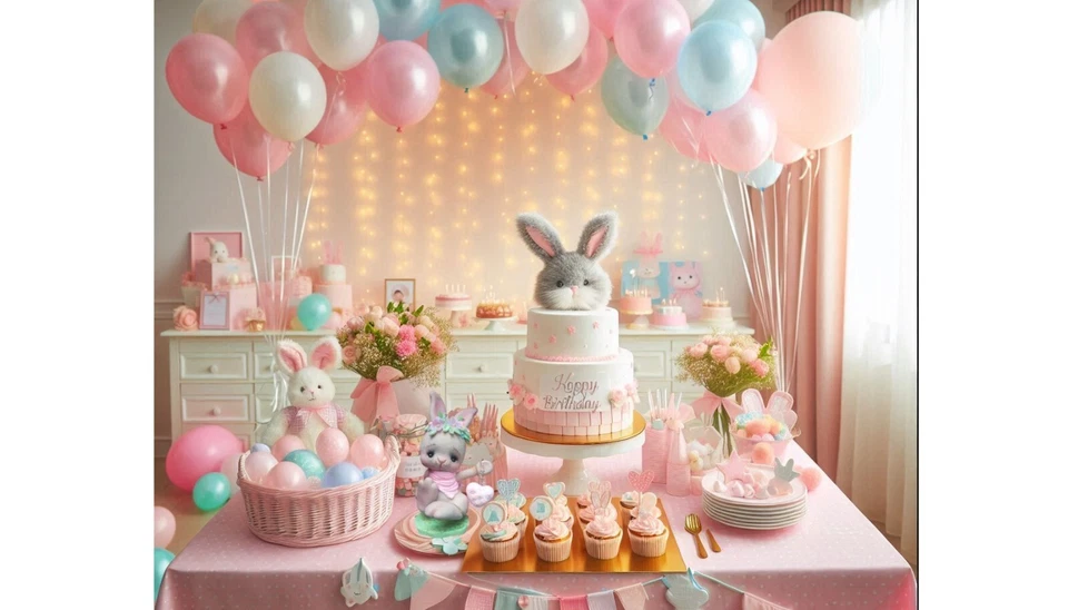 Decoración de pasteles bebé conejo con flores cuervo y corazón/coleccionable/baby shower Foto 2 de 4