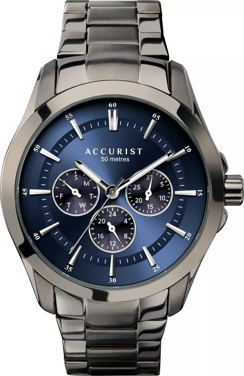 Accurist Mens Watch with Blue Dial and Gun Metal Bracelet 7326 eBay