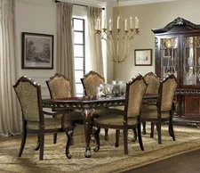 Traditional 7pc Dining Set Extendable Table and Chairs Brown Cherry Finish