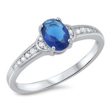 Oval Blue CZ Beautiful Ring New .925 Sterling Silver Band Sizes 5-10