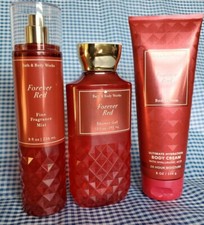 3 Pcs Set Bath Body Works Forever Red Fragrance Mist Body Cream Wash Gel Lot