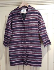 Noa Noa 36 Uk 10 Oversized Boxy Jacket Coat Blue Burgundy Aztec Print Stripe Vgc
