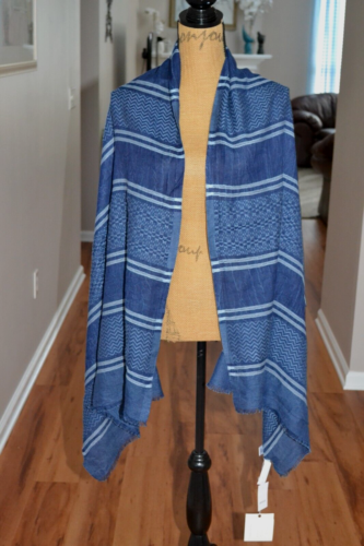 Loft Ann Taylor NWT 70x30 Convertible Rectangle raw edge Blue Stripe Shawl/scarf