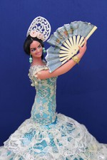 Doll Dancer Marin Chiclana Sen. Andaluz Blue White Dress w/ Stand 9 3/4" T Spain