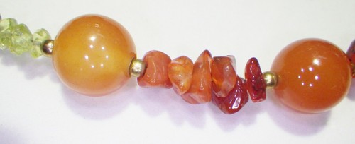 Gorgeous Earthy Green Jade & Brown-Orange Hessonite Garnet Gemstone Necklace 20" - Picture 5 of 5