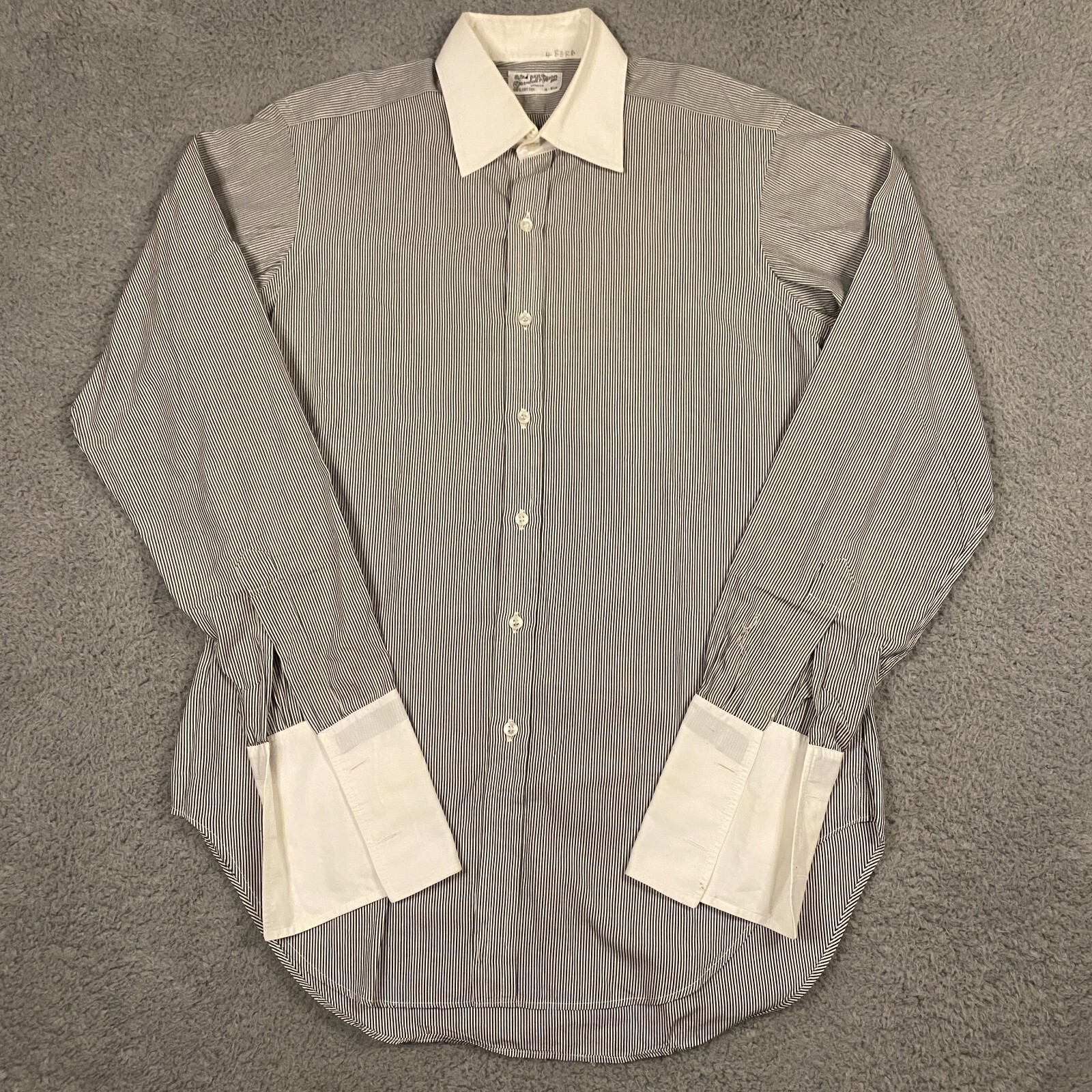 Turnbull & Asser Dress Shirt size 16 41 Striped Gray White French Cuff England