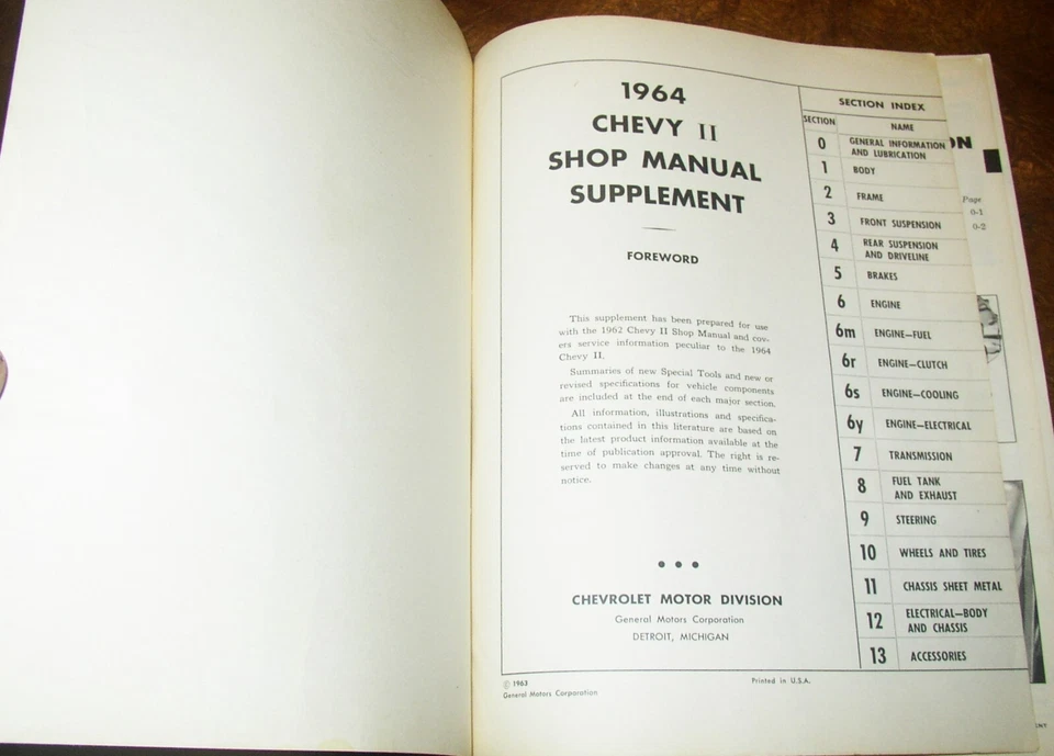 Chevrolet Chevy II 1964 manuales de taller de reparación de servicio Nova SS de fábrica Foto 3 de 4