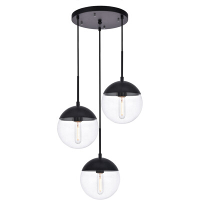 Chandelier Pendant Light Fixture Black with Glass Shades Living Dining Room
