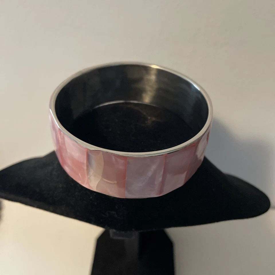 BRAZALETE BRAZALETE VINTAGE TONO PLATA METAL ROSA CONCHA DISFRAZ MODA 2 1/2" Foto 2 de 4