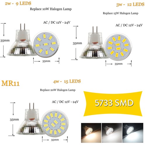 2W 3W 4W MR11 LED Bulb Spotlight 12-24V 5733 2835 SMD 10W 20W Equivalent Lamp RH - Picture 6 of 14