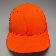 Vtg 80s AJD Blank Trucker Hat Nylon Double Knit Made in USA Hunter Orange NOS