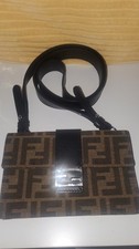 FENDI FF Zucca Canvas Shoulder Bag Baguette Slim Clutch Black Brown
