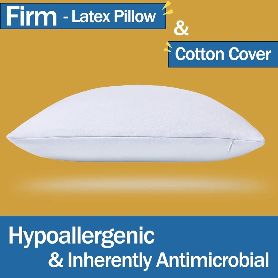 Almohada de látex premium 100 % natural, almohada de cama con funda de algodón extraíble, firme Foto 2 de 4