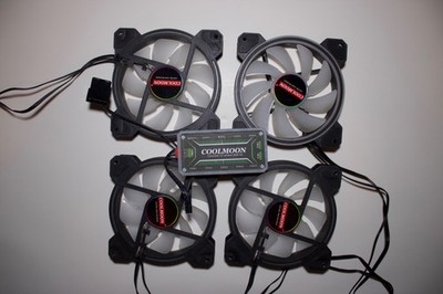 Coolmoon 4x 120mm RGB PC Case Fans + 10-Port Controller Hub No Remote w Screws