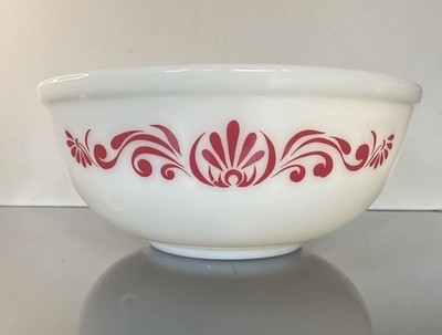 JAJ Pyrex Rührschüssel Red Scroll weiß Milchglas 26 cm Vintage