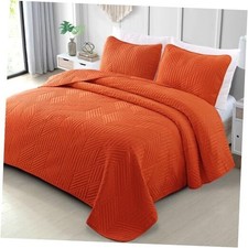 Ultrasonic Full Queen Quilt Bedding Set, Lightweight Burnt Orange Bedspreads