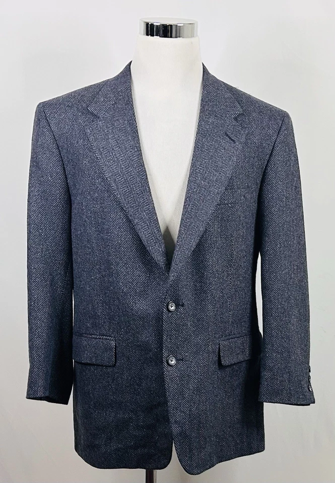 Abrigo Deportivo Lord & Taylor 42R Vintage Tweed Lana Azul Espiga Dos Botones Foto 2 de 4