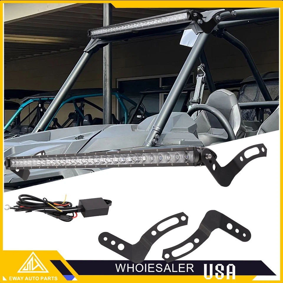 Roof 30" LED Light Bar Mount Brackets Wire Kit For Polaris RZR 1000 900 800 UTV - Image 4 of 4
