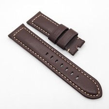 24mm Brown Stitched Leather Band Strap For PAM RADIOMIR LUMINOR Wirstwatch