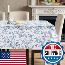 hometrixx Tablecloth 60x84" Blue Floral Birds Vintage Farmhouse Polyester