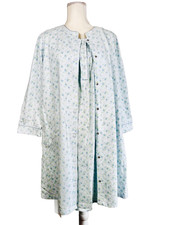 Miss Elaine SM/ Med 2 PC Set Gown Dress Robe Blue Floral Cottagecore Cotton