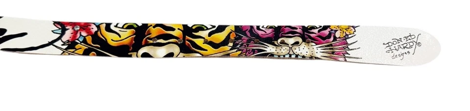 Cinturón de tigre de cuero hecho a mano Ed Hardy por Christian Audigier blanco talla pequeña nuevo sin etiquetas Foto 4 de 4