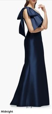 Alfred Sung Bow One-Shoulder Satin Twill Mermaid Gown,midnight,sz2,New