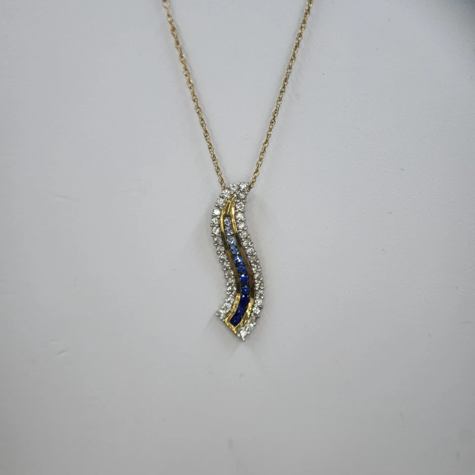 Blue and White Sapphire Journey Pendant and Chain, Gold Plated - Image 4 of 4