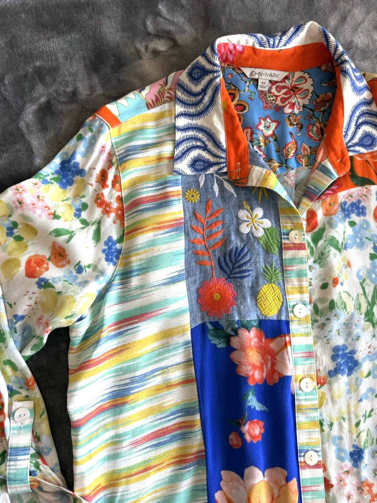 JOHN MARK Patchwork Floral Print Roll Tab Sleeves… - image 8