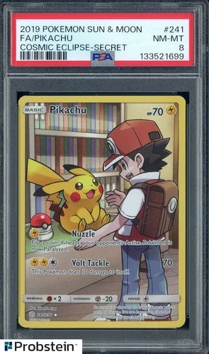2019 Pokemon Sun & Moon Cosmic Eclipse Secret #241 FA/ Pikachu PSA 8 NM-MT