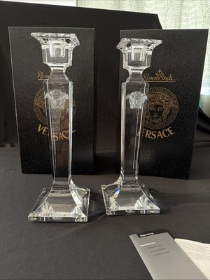 2 Rosenthal Versace Medusa Lumiere Candlestick Holders With Box Excellent Cond 