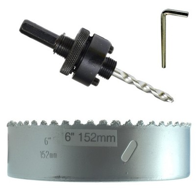 6'' Hole Saw for Masonry and Stucco with 7/16'' Hex Arbor and TCT Pilot Drill