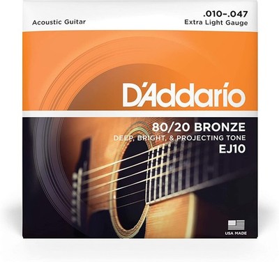 D'Addario EJ10 80/20 Bronze Extra Light Gauge 10-47 Acoustic Guitar Strings