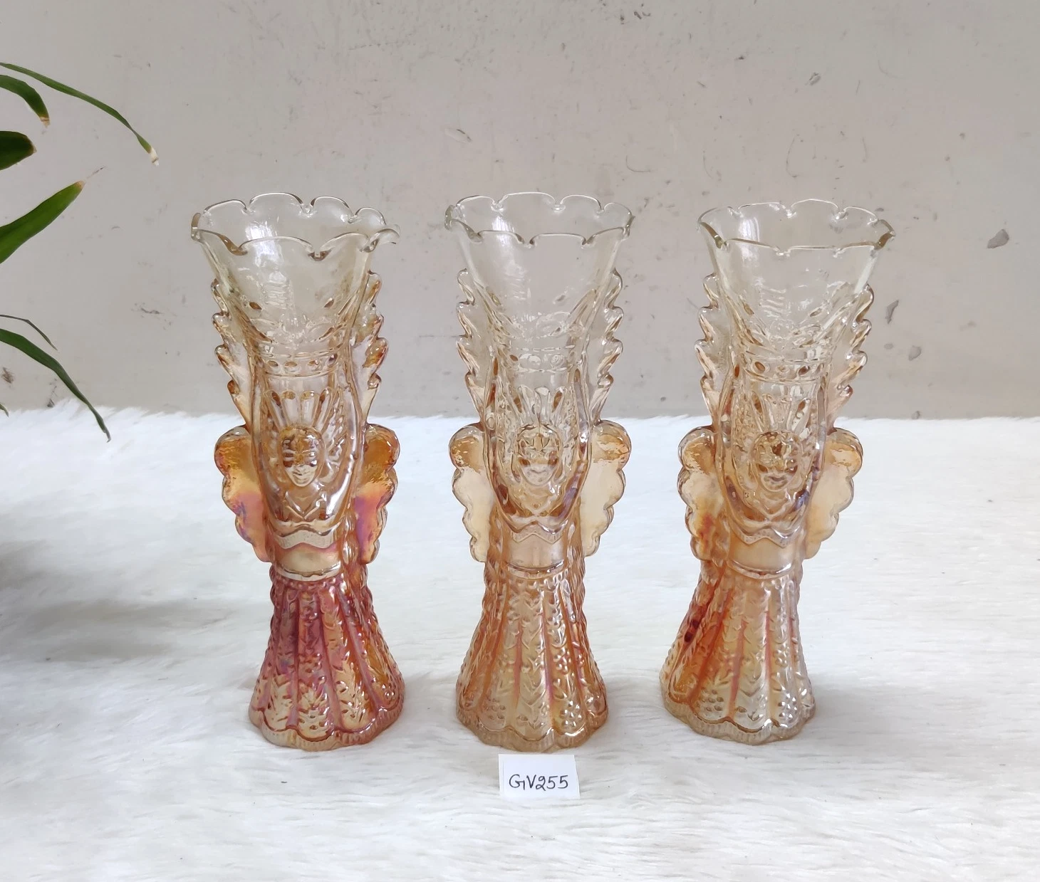 1940s Vintage Fiore Vaso Carnival Vetro Marigold Fairy Design Decor 3Pcs GV255