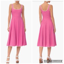 Avec Les Filles Contrast Edge Fit & Flare Midi Linen Blend Dress Size 10