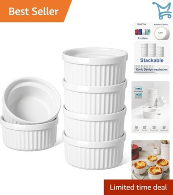 Ceramic 8 OZ Ramekins Set of 6 Oven Safe Desserts Creme Brulee Pudding