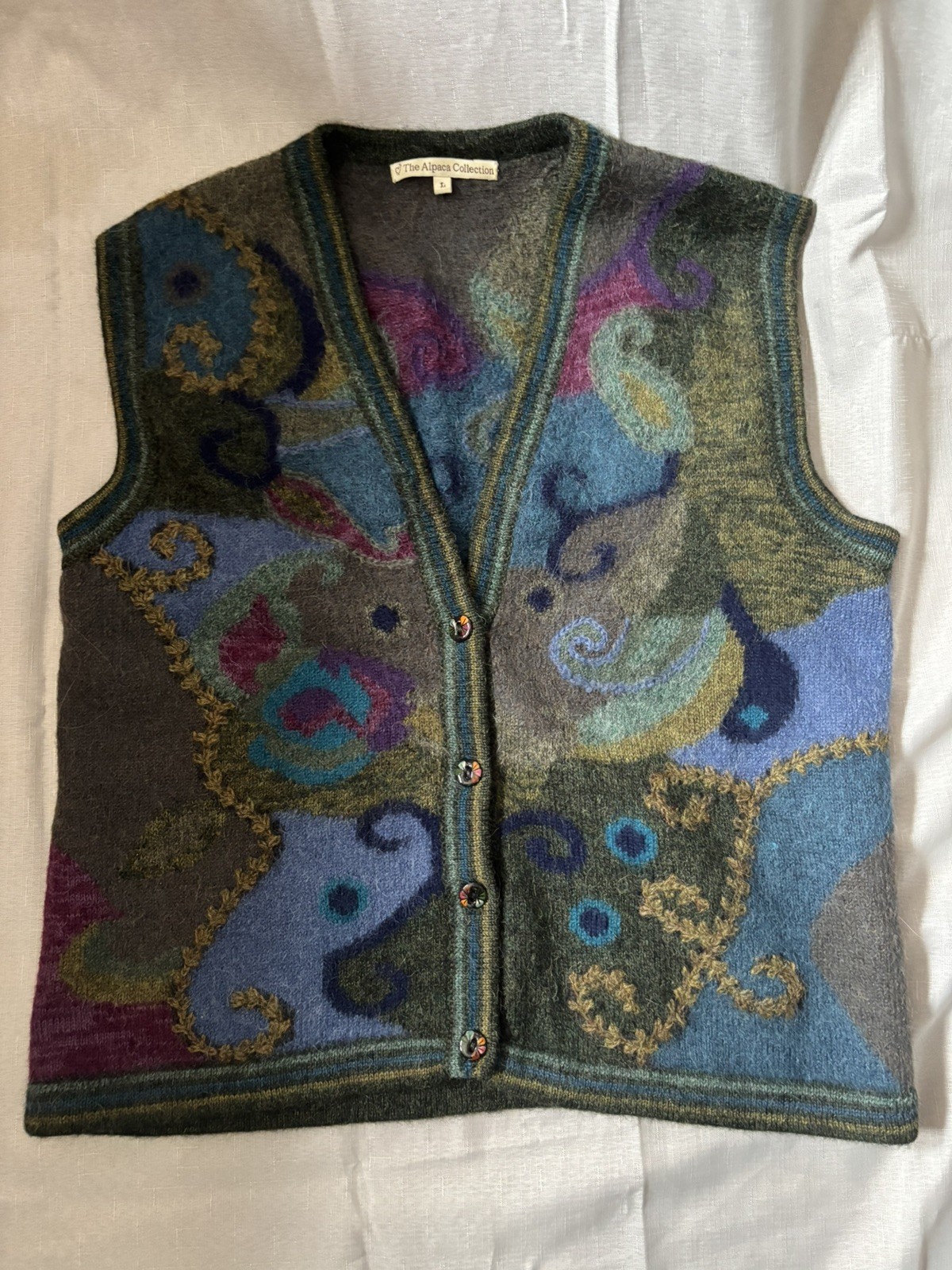 Alpaca Collection vest vintage-style, sleeveless knit garment floral pattern L