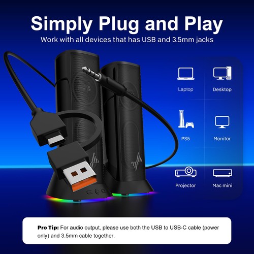 Nylavee Altoparlanti per Computer - Altoparlanti per PC Stereo Hi-Fi con 9 Modalità di Illuminazione LED... - Foto 5 di 7