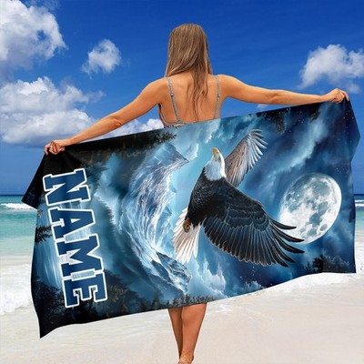 1pc ized Eagle & Eagle Island Name Beach Towel - Large Quick-Dry Microfiber wi
