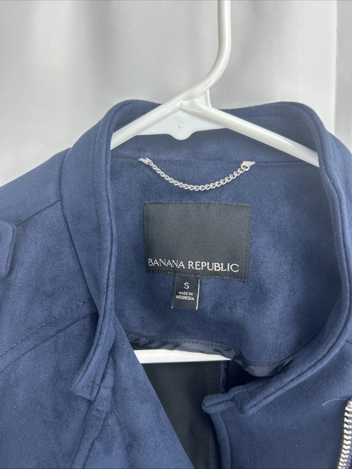 Blazer Banana Republic azul marinho falso vegano camurça jaqueta moto ~ M3020 pequeno - Imagem 4 de 4