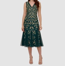 Adrianna Papell Women's Green Embellished Ruffled Godet Dress Size 2