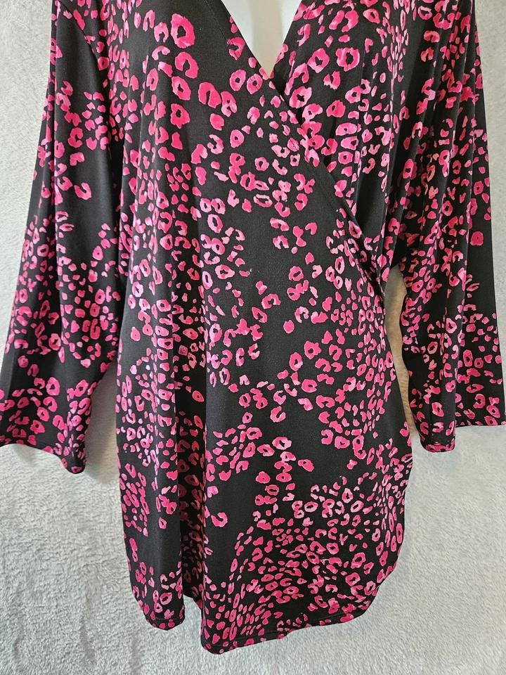 Jennifer Lopez Tunic Top Womens 2XL Animal Print Stretch V Neck Wrap Blouse - Image 3 of 4
