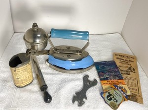 Vintage Coleman Model 4 Instant-Lite Gasoline Iron w/ Wrench Funnel Manuals...