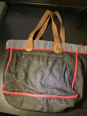Vintage GAP Denim Canvas Tote Bag with Adjustable Straps Black Red Rare Color