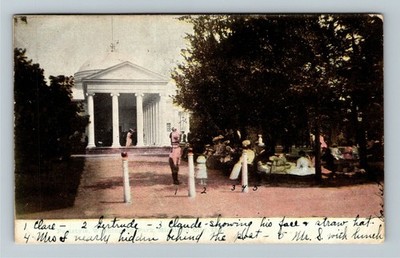 IN-Indiana, Monument Building, People Outside Park, c1908 Vintage Postcard