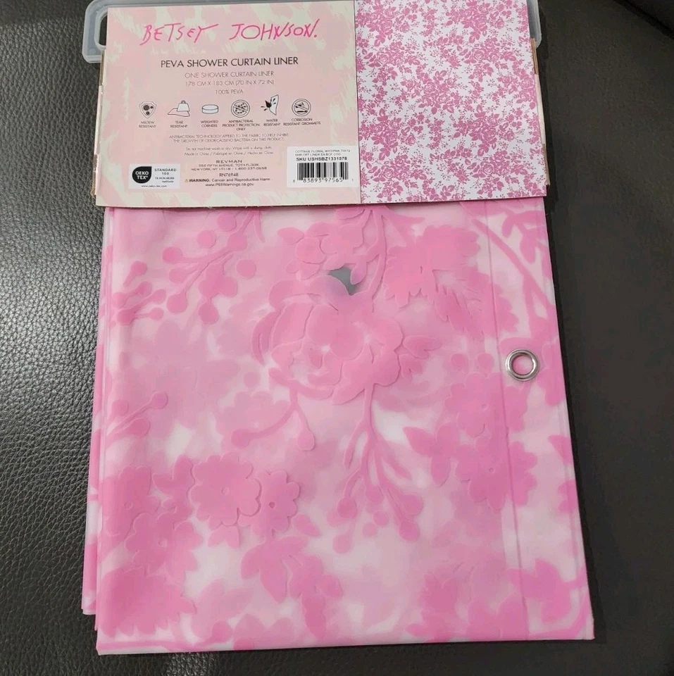 NEW Betsey Johnson Pink Floral Shower Curtain Liner PEVA - Image 2 of 4